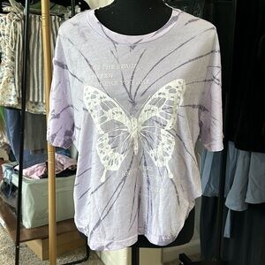- Nwt rebellious one purple and lavender tie dye t-shirt with butterfly